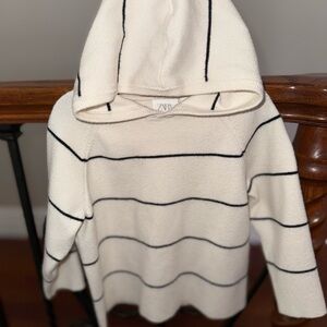 Zara Cream and Black Striped Hoodie